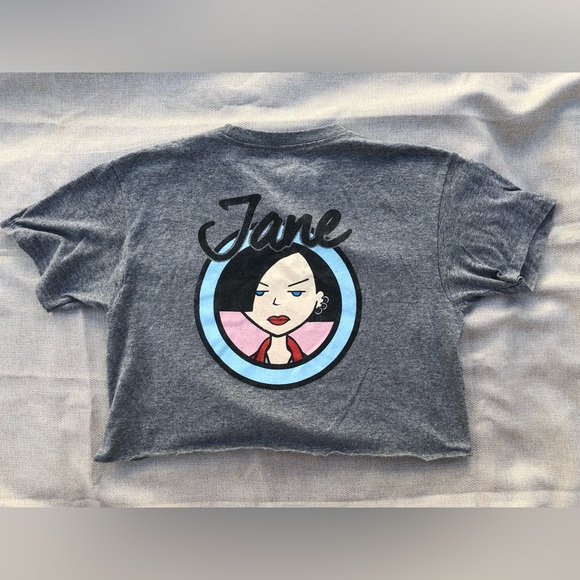 MTV Daria & Jane Short Sleeve Raw Hem Crop T-shirt Size Small Vintage Dark Gray - Picture 11 of 13